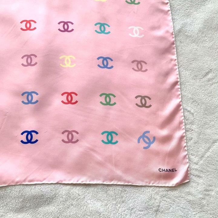 Chanel Chanel Pink Logo Print Silk Scarf Size ONE SIZE - 4 Thumbnail