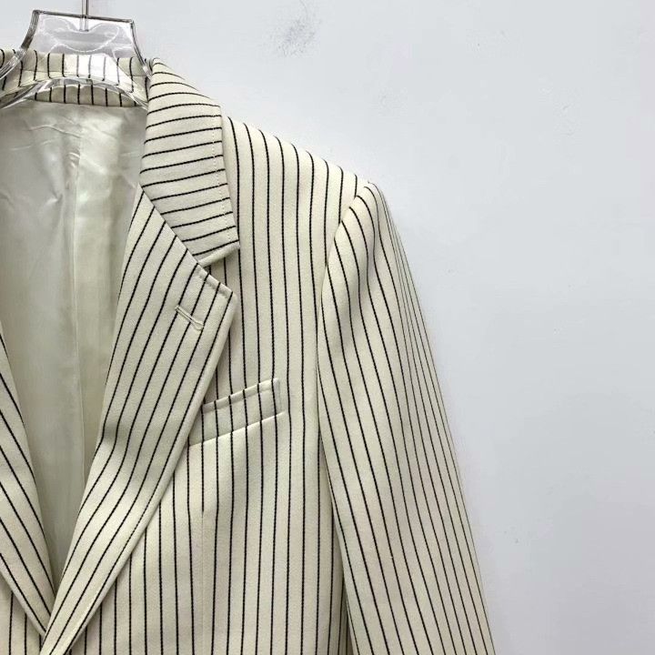 Celine Celine 23 Beige Vertical Stripe Wool Blazer Size XS / US 0-2 / IT 36-38 - 3 Thumbnail