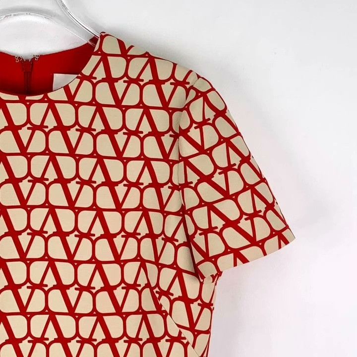 Valentino Valentino Logo Letter Print Wool Short Sleeve Dress Size S / US 4 / IT 40 - 3 Thumbnail