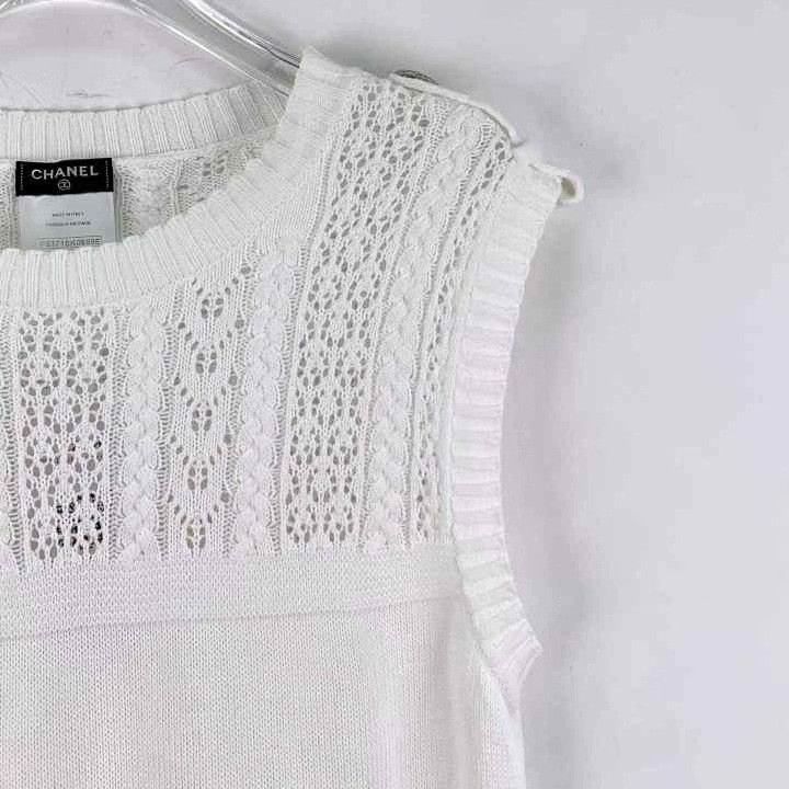 Chanel Chanel White Cable-Knit Cotton Sleeveless Dress Size S / US 4 / IT 40 - 3 Thumbnail