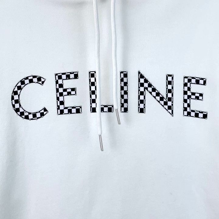 Celine Celine White Logo Checkerboard Beaded Cotton Hoodie Size S / US 4 / IT 40 - 4 Thumbnail
