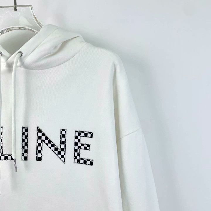 Celine Celine White Logo Checkerboard Beaded Cotton Hoodie Size S / US 4 / IT 40 - 3 Thumbnail