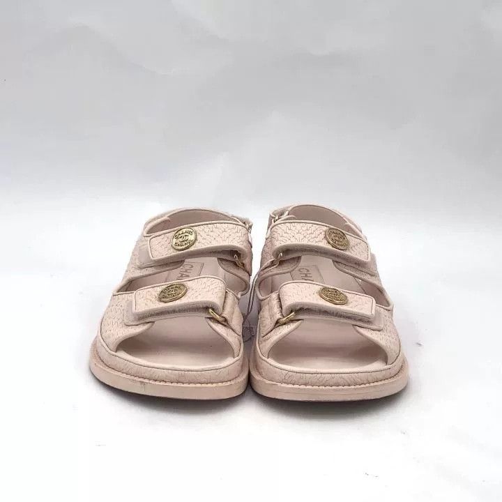 Chanel Chanel Pink Logo Velcro Flat Sandals Size US 5 / IT 35 - 3 Thumbnail
