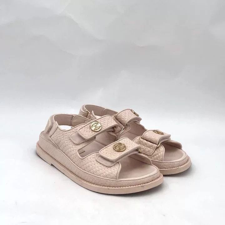 Chanel Chanel Pink Logo Velcro Flat Sandals Size US 5 / IT 35 - 2 Thumbnail