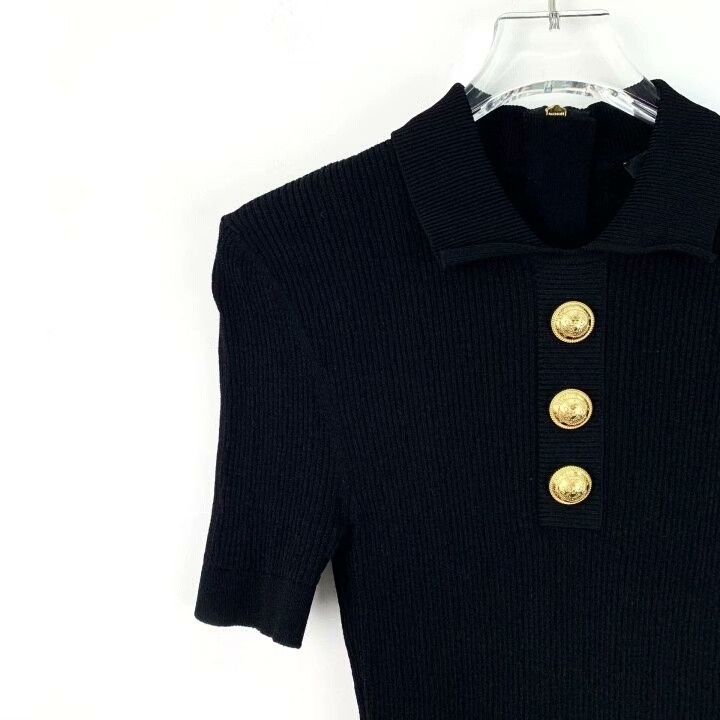 Balmain Balmain Black Gold Button Knit Zip Dress Size XXS / US 00 / IT 34 - 3 Thumbnail