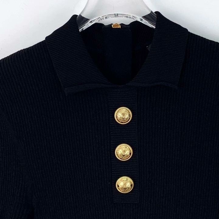 Balmain Balmain Black Gold Button Knit Zip Dress Size XXS / US 00 / IT 34 - 4 Thumbnail
