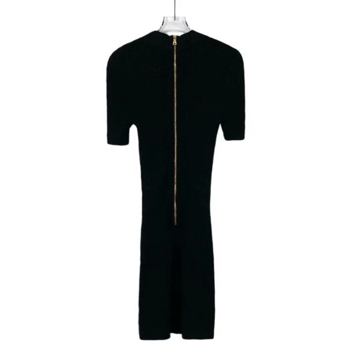 Balmain Balmain Black Gold Button Knit Zip Dress Size XXS / US 00 / IT 34 - 2 Thumbnail