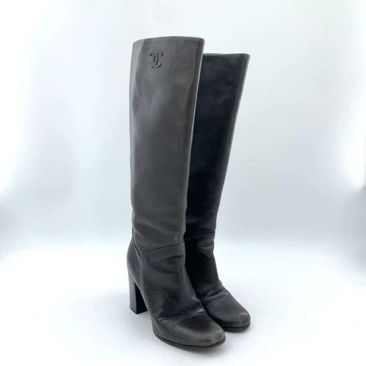 Chanel Chanel Leather Logo Over-the-Knee Boots Size US 4 / IT 34 - 2 Thumbnail
