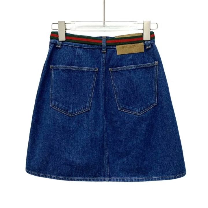 Gucci Gucci Denim Skirt with Striped Belt Size 36" / US 14 / IT 50 - 2 Thumbnail