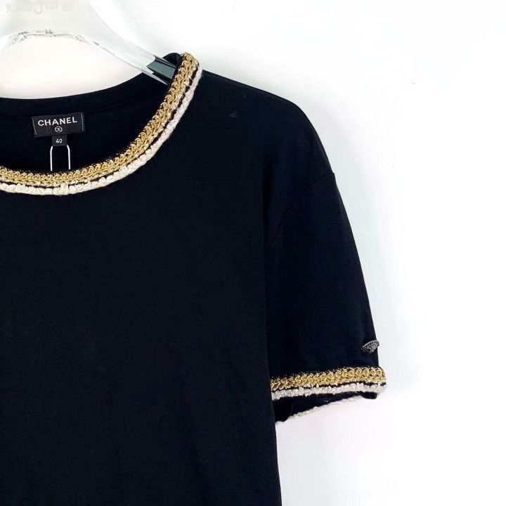 Chanel Chanel Black Trim Woven Cotton T-Shirt Size S / US 4 / IT 40 - 3 Thumbnail