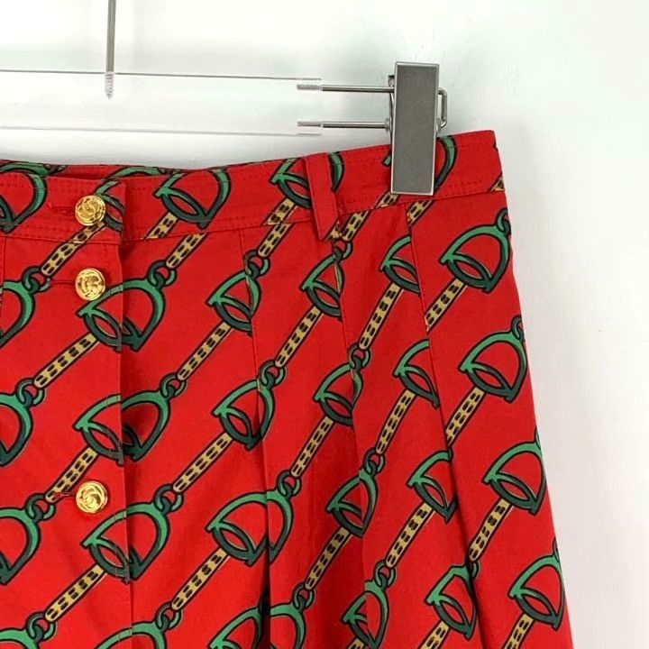 Gucci Gucci Red Lock Buckle Print Cotton Midi Skirt Size 42" / US 20 - 3 Thumbnail