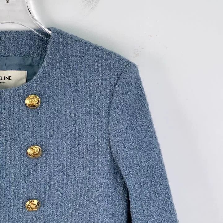 Celine Celine Blue Wool Tweed Jacket Size S / US 4 / IT 40 - 3 Thumbnail