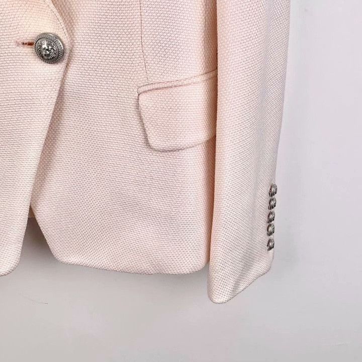 Balmain Balmain Light Pink Cotton Double-Breasted Blazer Size S / US 4 / IT 40 - 4 Thumbnail