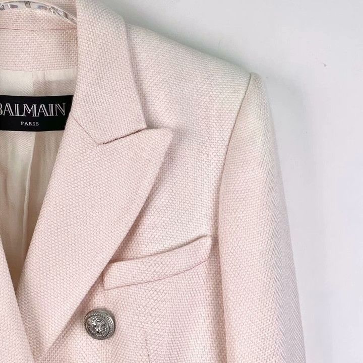 Balmain Balmain Light Pink Cotton Double-Breasted Blazer Size S / US 4 / IT 40 - 3 Thumbnail