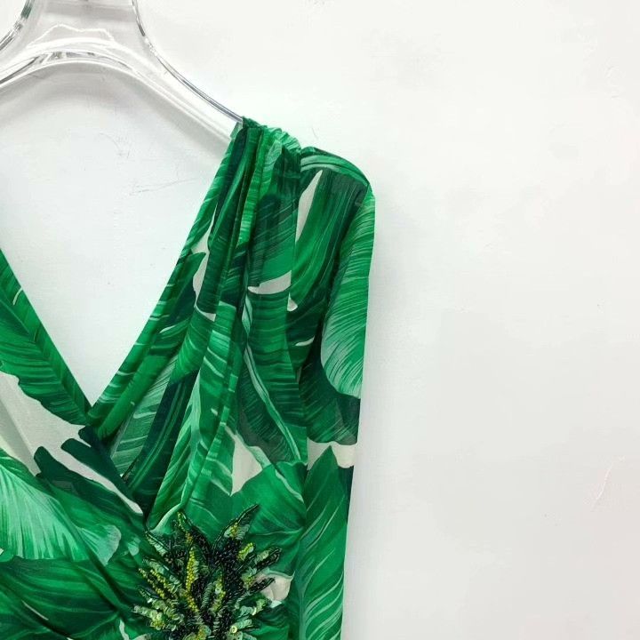 Dolce & Gabbana Dolce Gabbana Green Silk V-neck Dress Size S / US 4 / IT 40 - 3 Thumbnail