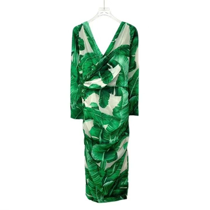 Dolce & Gabbana Dolce Gabbana Green Silk V-neck Dress Size S / US 4 / IT 40 - 2 Thumbnail
