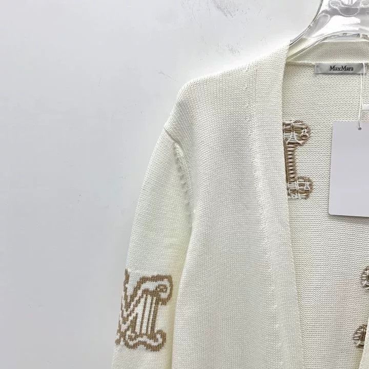 Max Mara Maxmara White Logo Embroidered Cotton Cardigan Size M / US 6-8 / IT 42-44 - 3 Thumbnail
