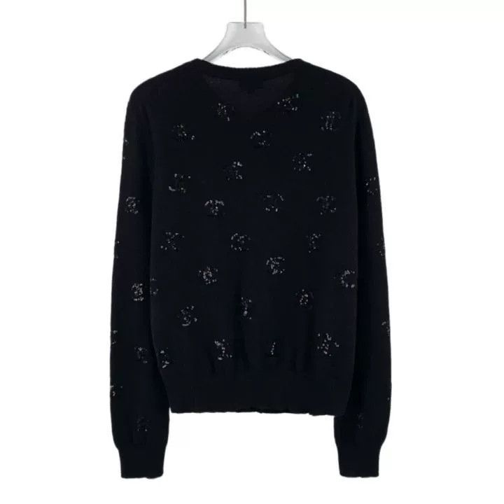 Chanel Chanel Black Floral Print Cashmere Cardigan Size S / US 4 / IT 40 - 2 Thumbnail