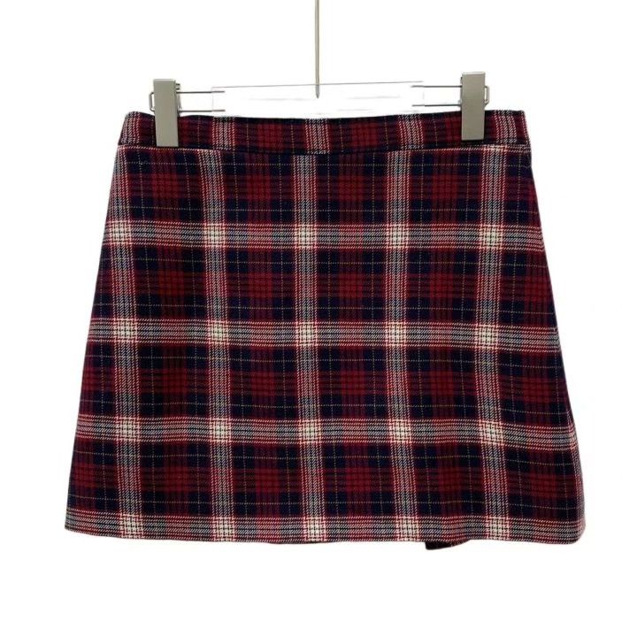 Dior Christian Dior Dark Red Plaid Wool Mini Skirt Size 36" / US 14 / IT 50 - 2 Thumbnail