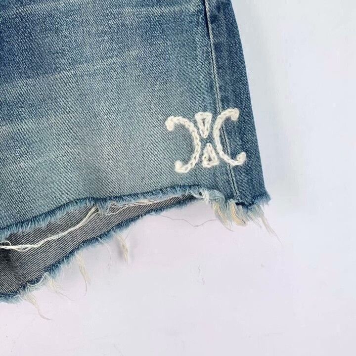 Celine Celine Blue Triomphe Embroidery Denim Shorts Size 27" / US 4 / IT 40 - 4 Thumbnail