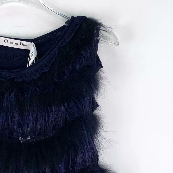 Dior Dior Dark Blue Fox Fur Sleeveless Dress Size L / US 10 / IT 46 - 3 Thumbnail