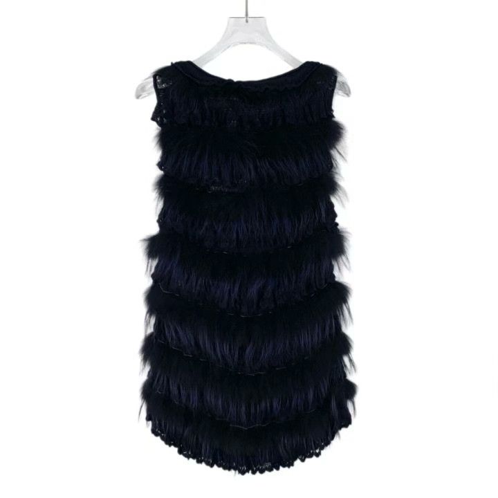 Dior Dior Dark Blue Fox Fur Sleeveless Dress Size L / US 10 / IT 46 - 2 Thumbnail