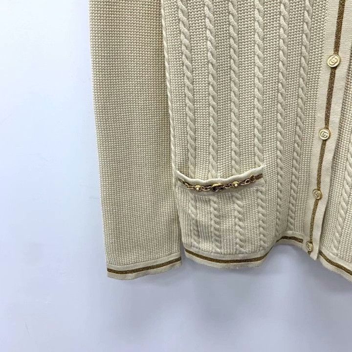 Gucci Gucci Beige Wool V-Neck Cardigan Size S / US 4 / IT 40 - 4 Thumbnail
