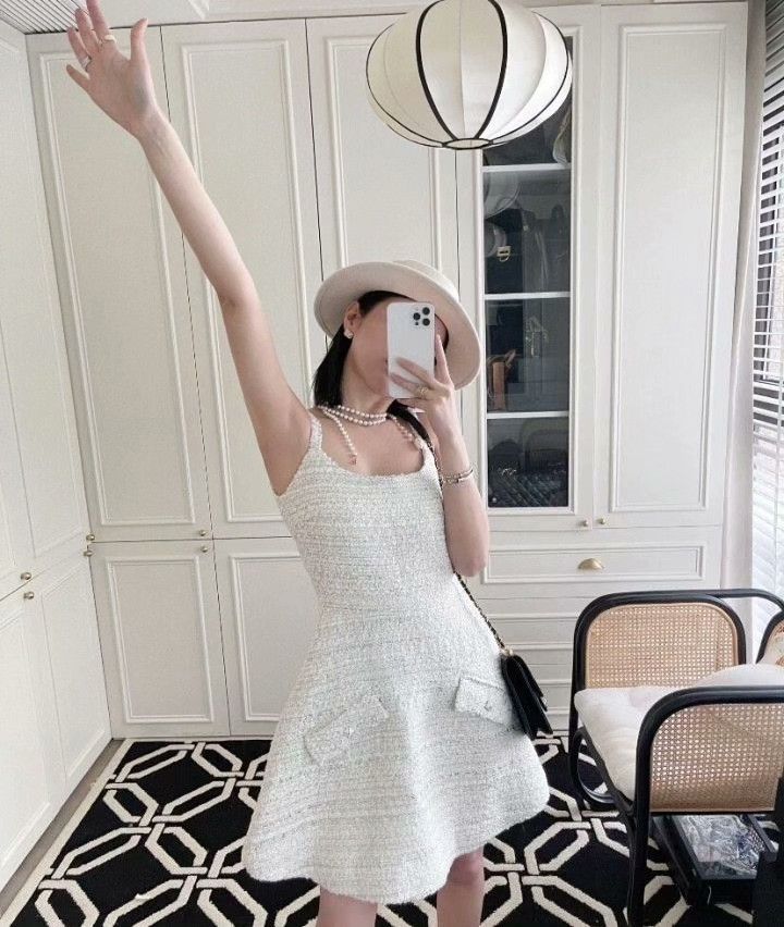 Valentino Valentino White Pocket Rivet Tweed Slip Dress Size S / US 4 / IT 40 - 8 Thumbnail