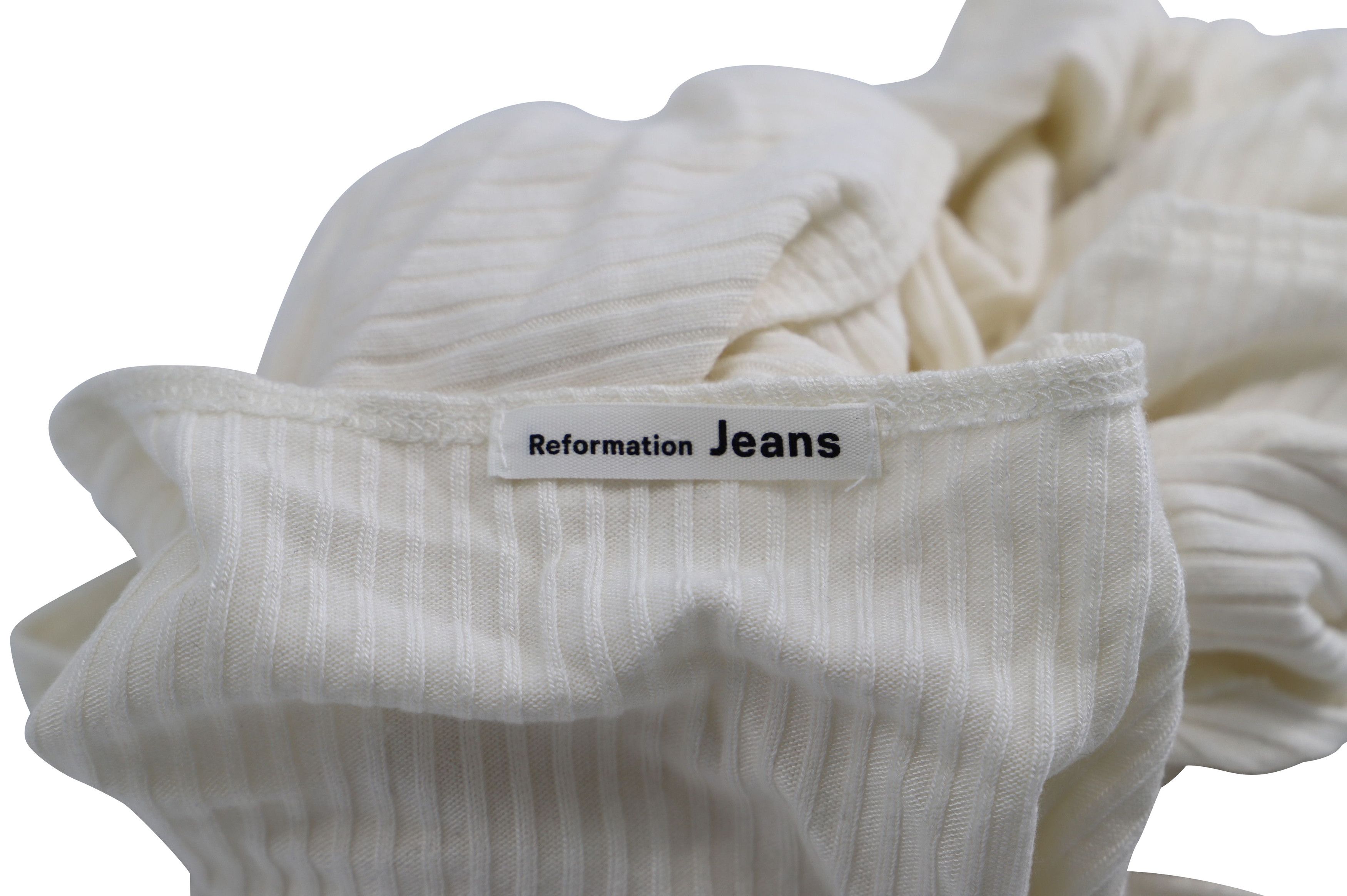 Reformation Reformation Flora Short Sleeve Knit Top in White Tencel Size XS / US 0-2 / IT 36-38 - 3 Thumbnail