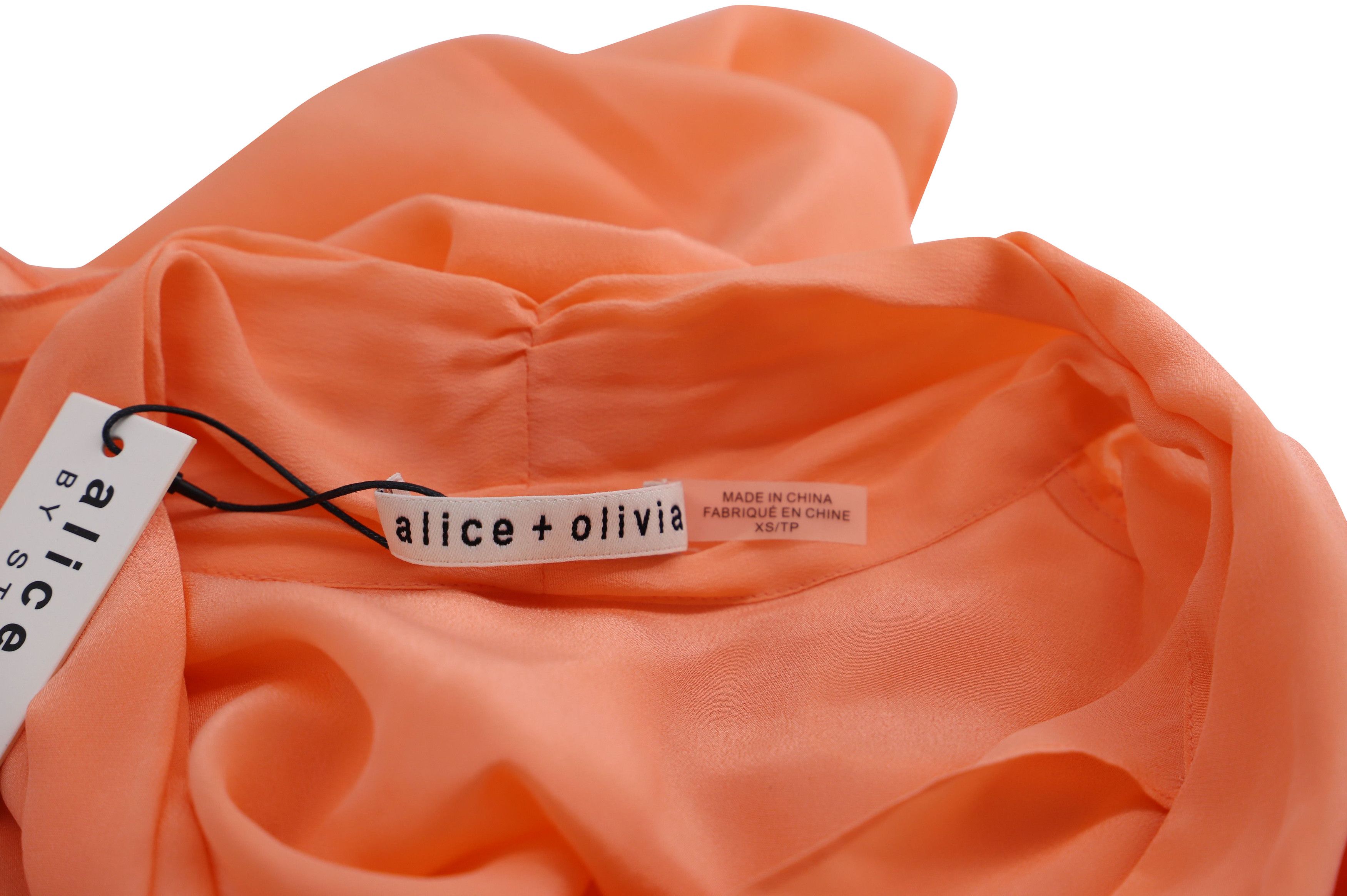 Alice + Olivia Alice & Olivia Jeannie Neck Tie Blouse in Orange Silk Size XS / US 0-2 / IT 36-38 - 4 Thumbnail