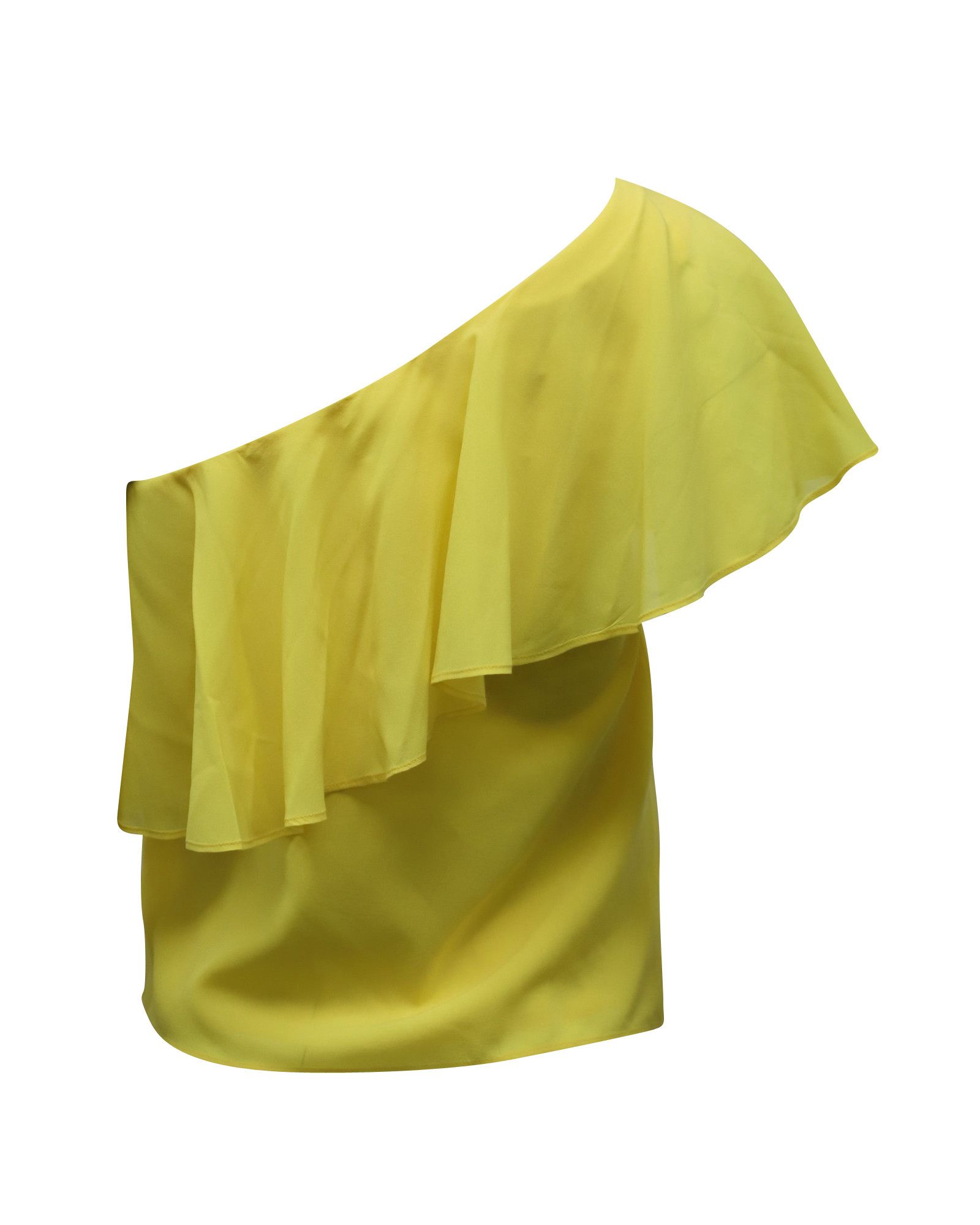 Alice + Olivia Alice + Olivia One Shoulder Ruffled Top in Yellow Silk Size XS / US 0-2 / IT 36-38 - 3 Thumbnail