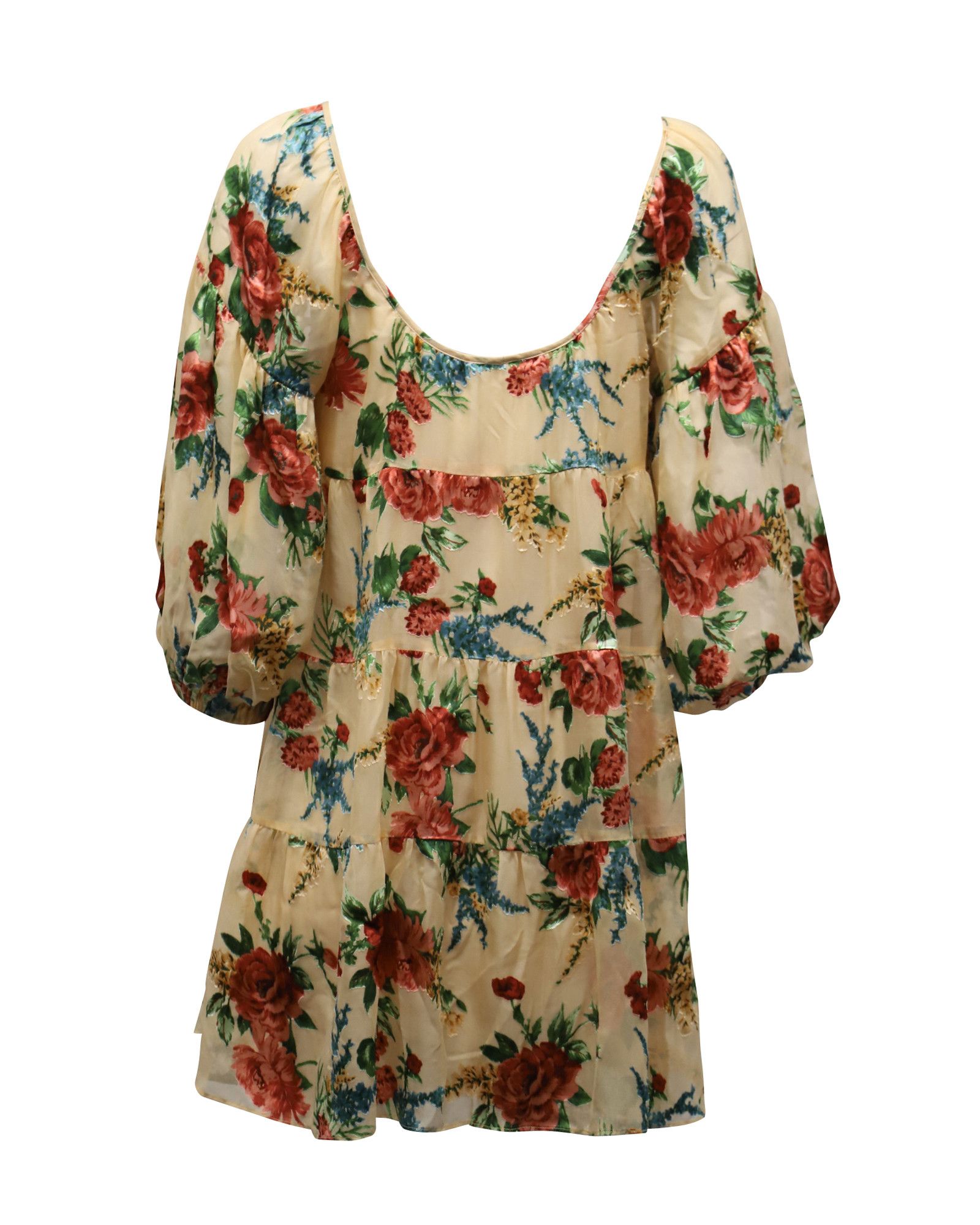 Alice + Olivia Alice + Olivia Floral Puff Sleeve Dress in Beige Viscose Size XS / US 0-2 / IT 36-38 - 3 Thumbnail