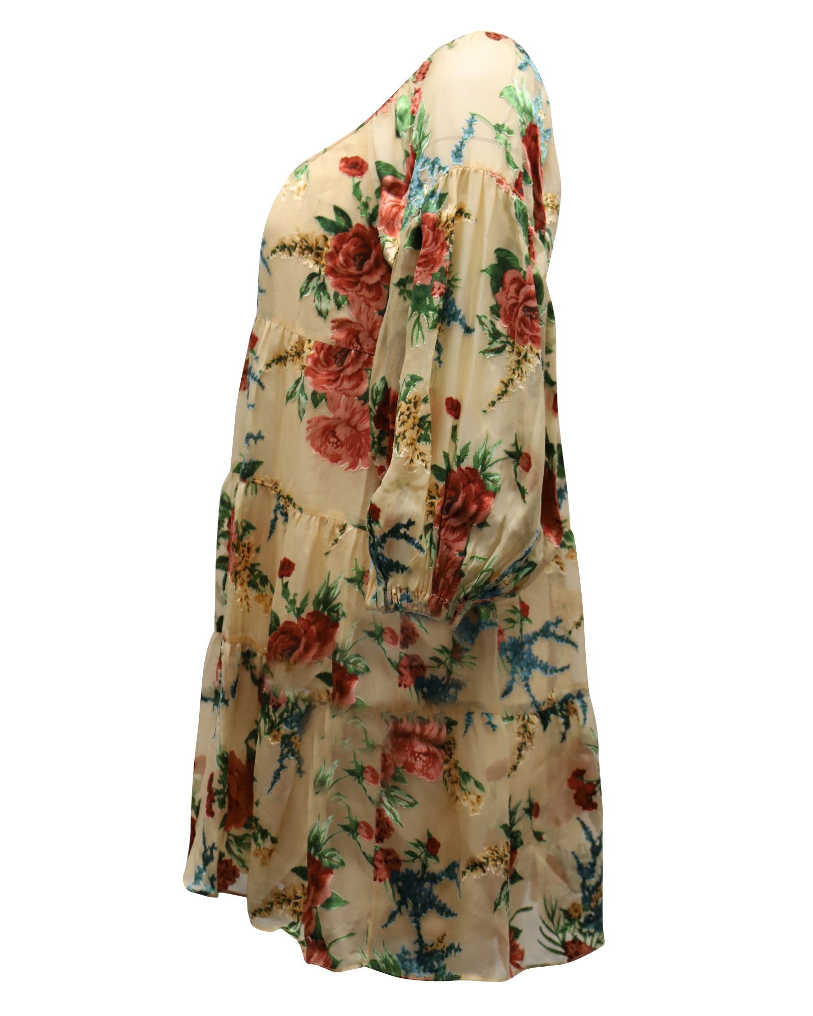 Alice + Olivia Alice + Olivia Floral Puff Sleeve Dress in Beige Viscose Size XS / US 0-2 / IT 36-38 - 2 Thumbnail