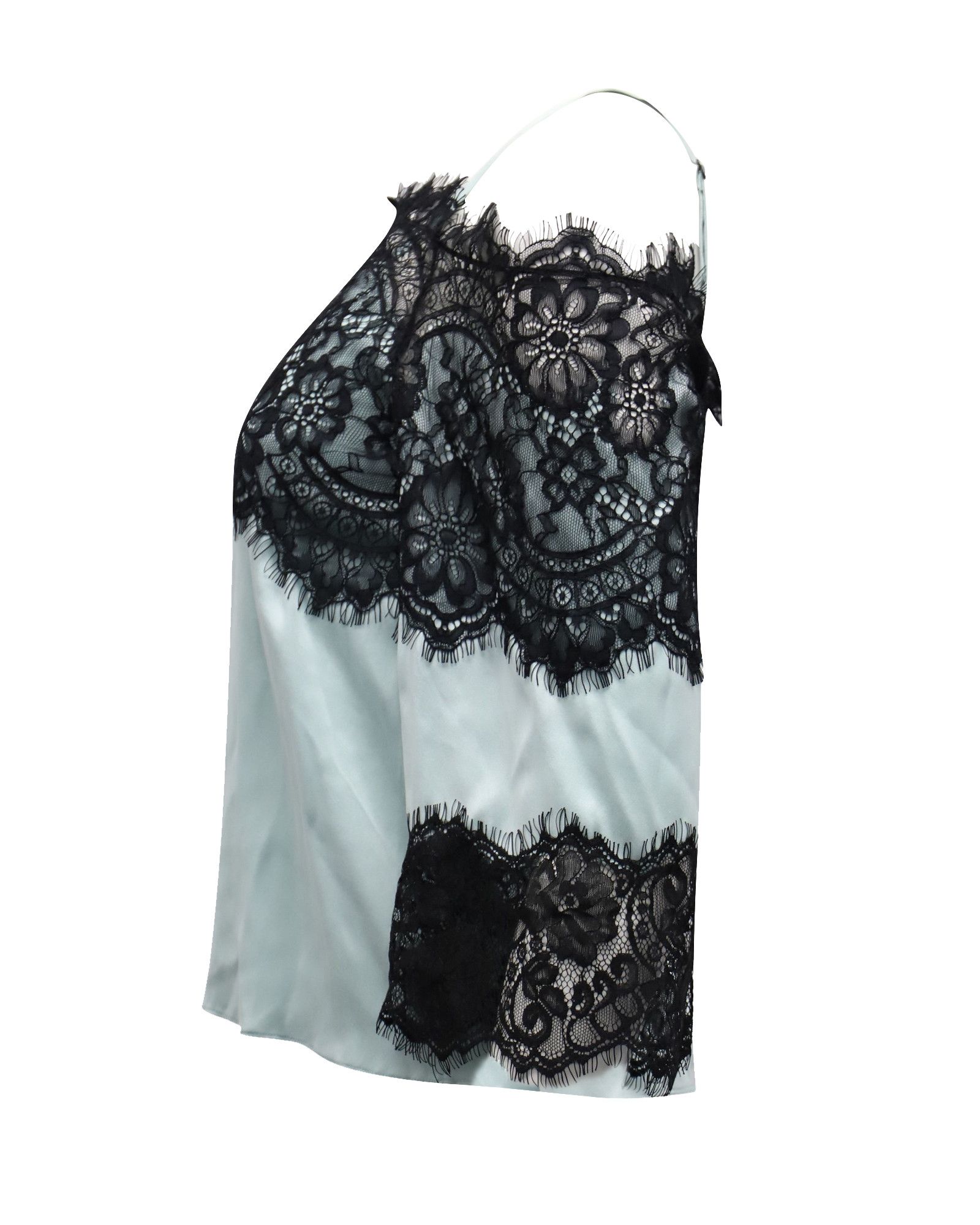 Alice + Olivia Alice & Olivia Cold Shoulder Lace Top in Mint Green Silk Size XS / US 0-2 / IT 36-38 - 2 Thumbnail