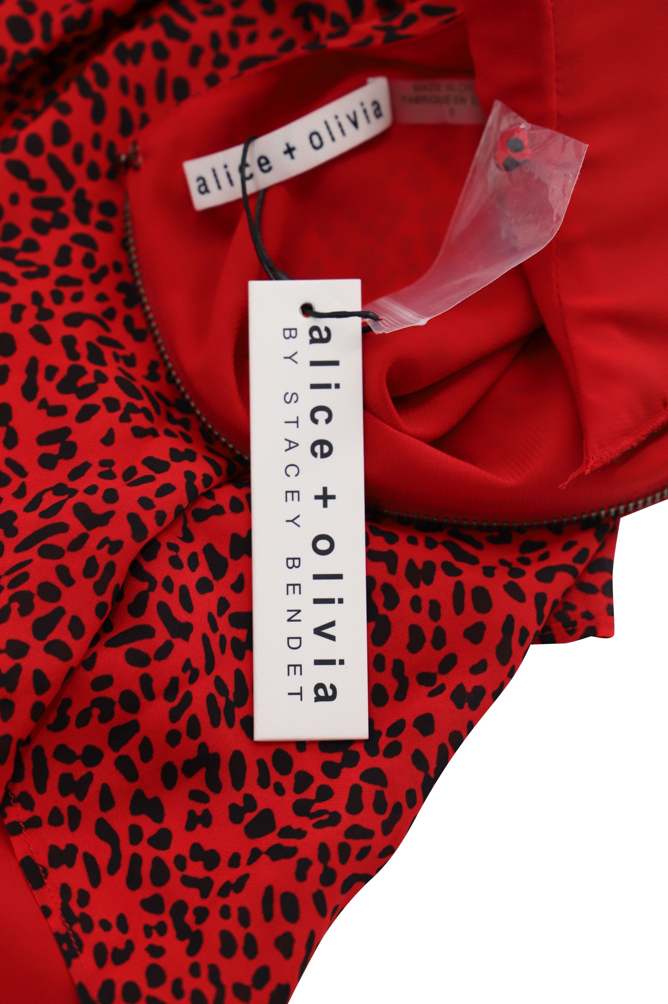 Alice + Olivia Alice + Olivia Leopard Print Long Sleeve Dress in Red Viscos Size XS / US 0-2 / IT 36-38 - 5 Thumbnail