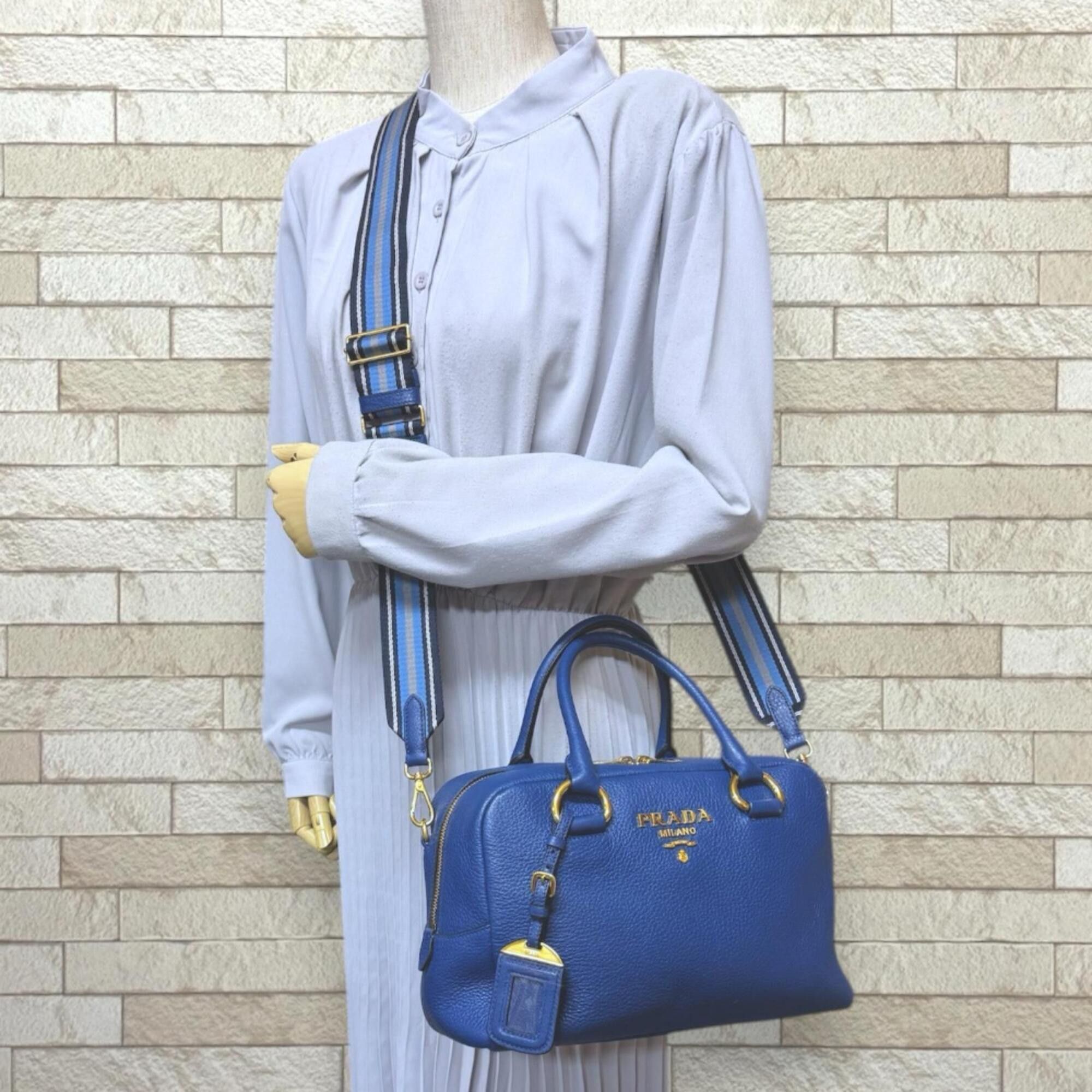 Prada Prada Mini Boston Vitello Phoenix Shoulder Bag, Leather 1BB086 Blue, Women's, PRADA 2-way Size ONE SIZE - 2 Thumbnail