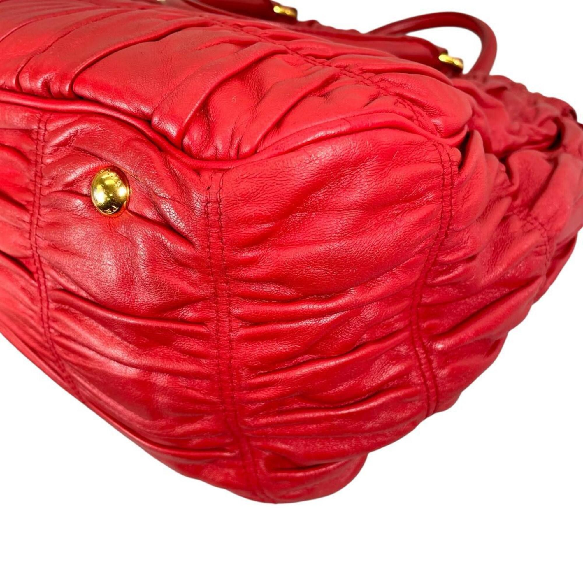 Prada Prada Tote Bag Shoulder Gathered Nappa Gaufre Leather B2588L Red Size ONE SIZE - 8 Thumbnail