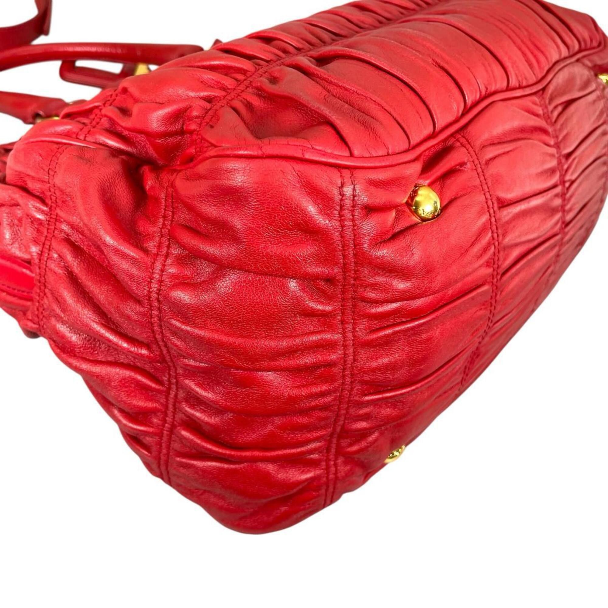 Prada Prada Tote Bag Shoulder Gathered Nappa Gaufre Leather B2588L Red Size ONE SIZE - 7 Thumbnail