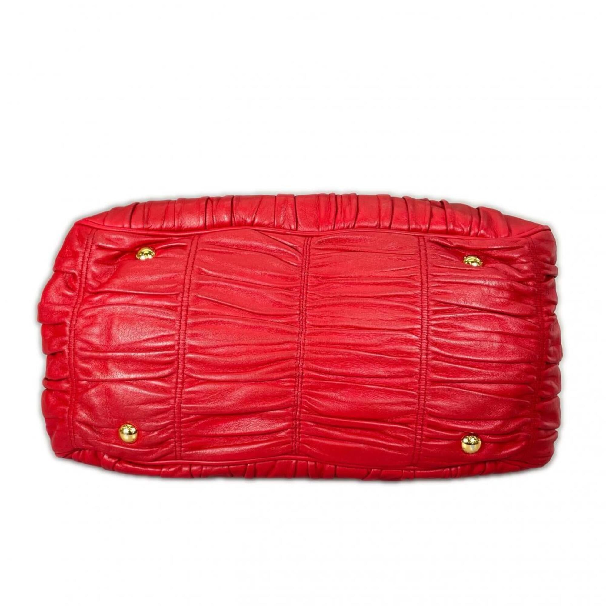 Prada Prada Tote Bag Shoulder Gathered Nappa Gaufre Leather B2588L Red Size ONE SIZE - 5 Thumbnail
