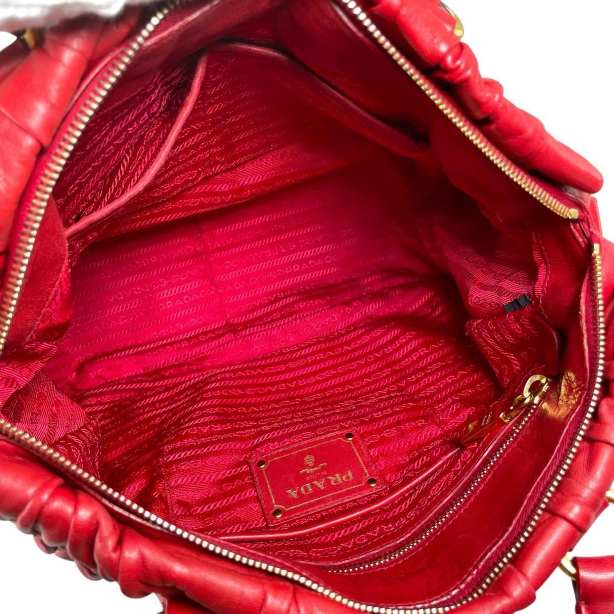 Prada Prada Tote Bag Shoulder Gathered Nappa Gaufre Leather B2588L Red Size ONE SIZE - 14 Thumbnail
