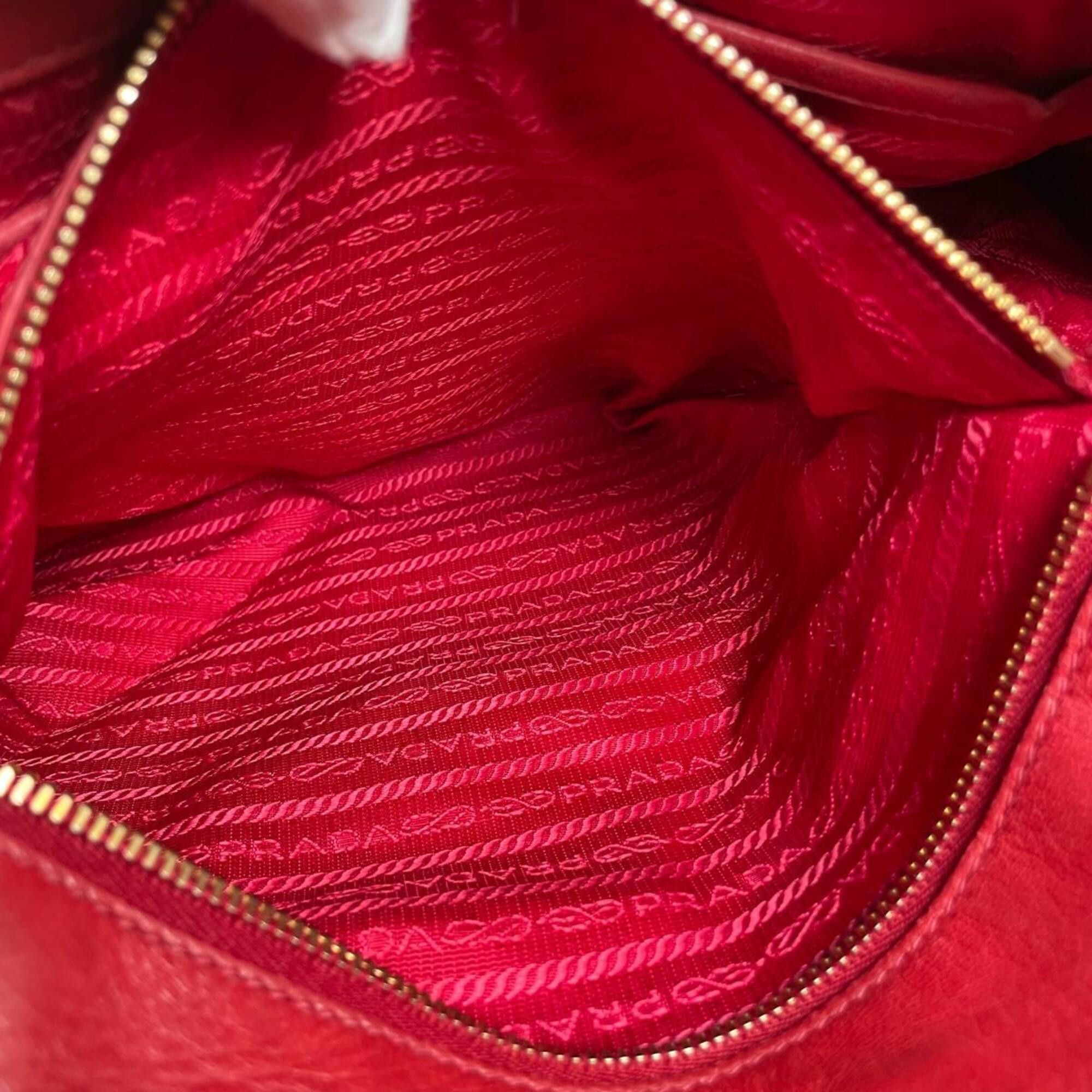 Prada Prada Tote Bag Shoulder Gathered Nappa Gaufre Leather B2588L Red Size ONE SIZE - 15 Thumbnail