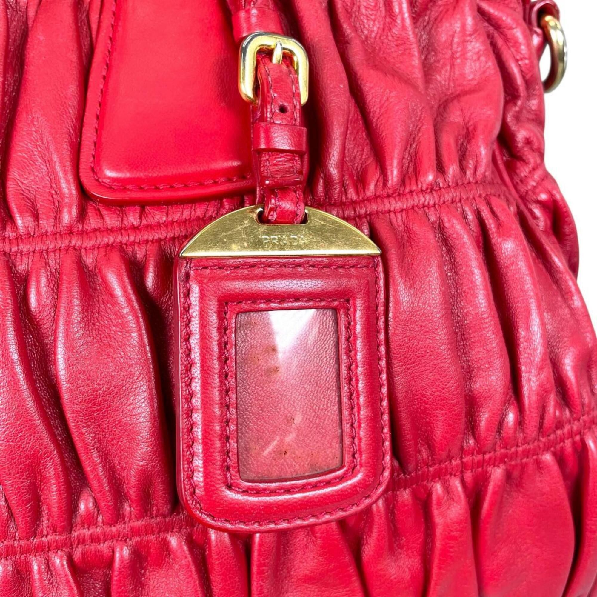 Prada Prada Tote Bag Shoulder Gathered Nappa Gaufre Leather B2588L Red Size ONE SIZE - 17 Thumbnail