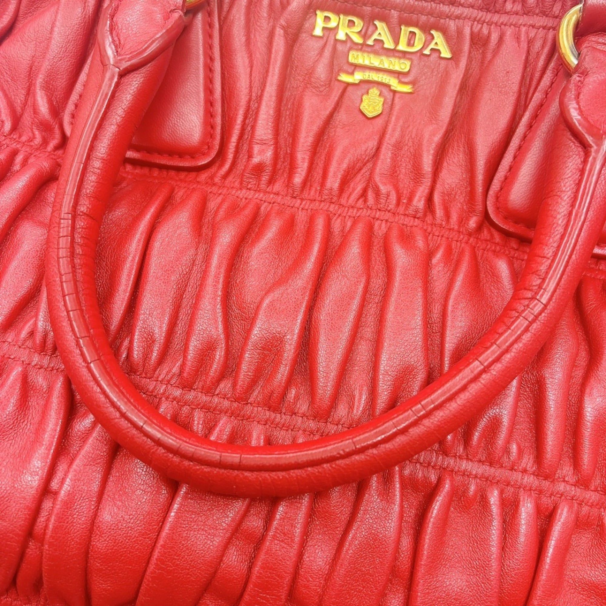 Prada Prada Tote Bag Shoulder Gathered Nappa Gaufre Leather B2588L Red Size ONE SIZE - 11 Thumbnail