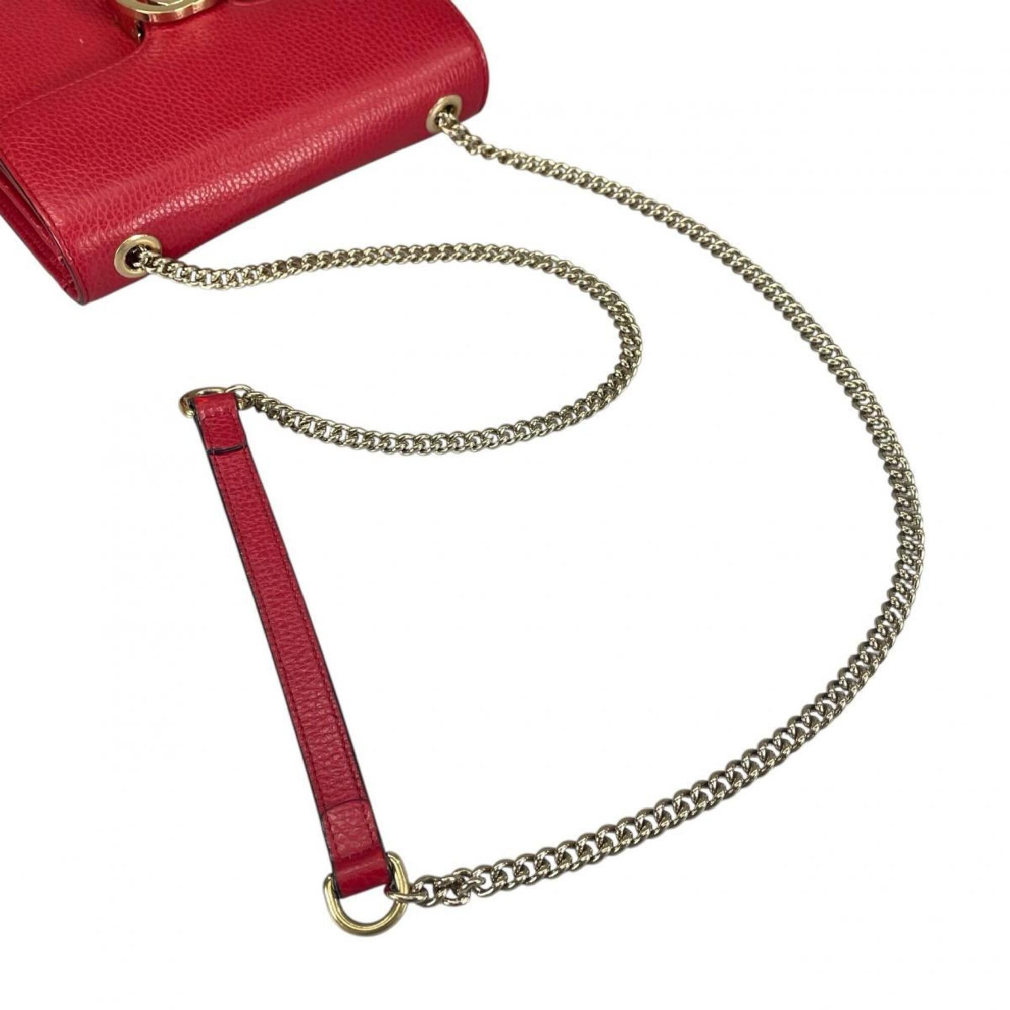 Gucci Gucci Shoulder Bag Gold Chain Crossbody Interlocking G Leather 510304 Red Size ONE SIZE - 9 Thumbnail