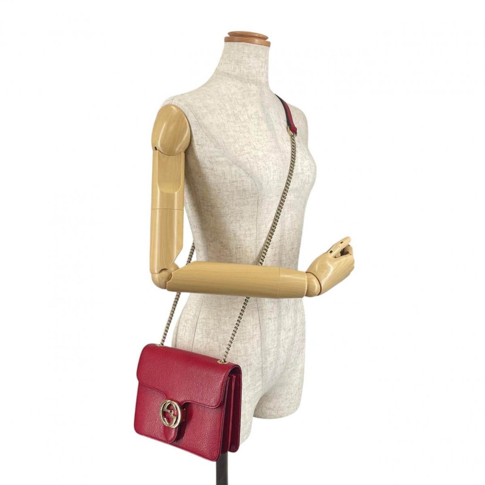 Gucci Gucci Shoulder Bag Gold Chain Crossbody Interlocking G Leather 510304 Red Size ONE SIZE - 17 Thumbnail