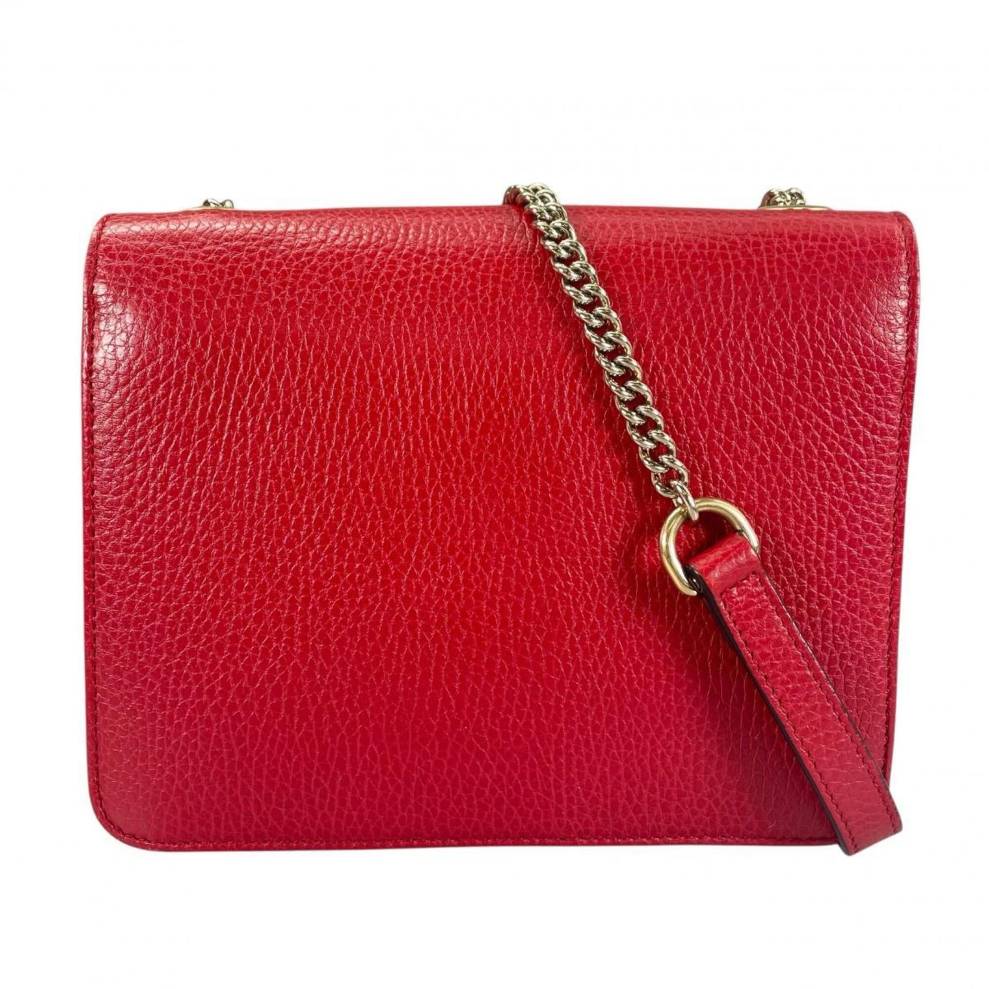 Gucci Gucci Shoulder Bag Gold Chain Crossbody Interlocking G Leather 510304 Red Size ONE SIZE - 2 Thumbnail