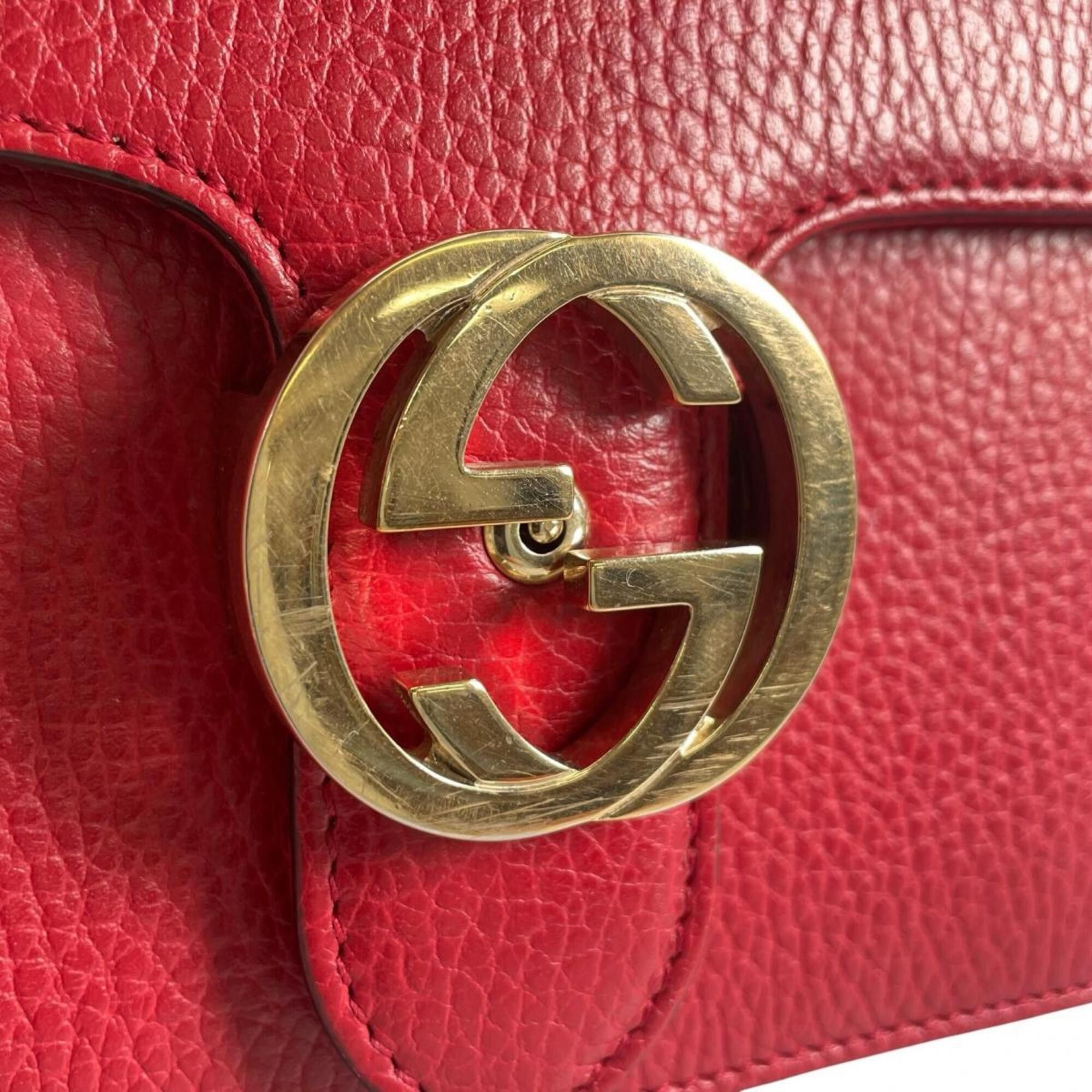 Gucci Gucci Shoulder Bag Gold Chain Crossbody Interlocking G Leather 510304 Red Size ONE SIZE - 16 Thumbnail