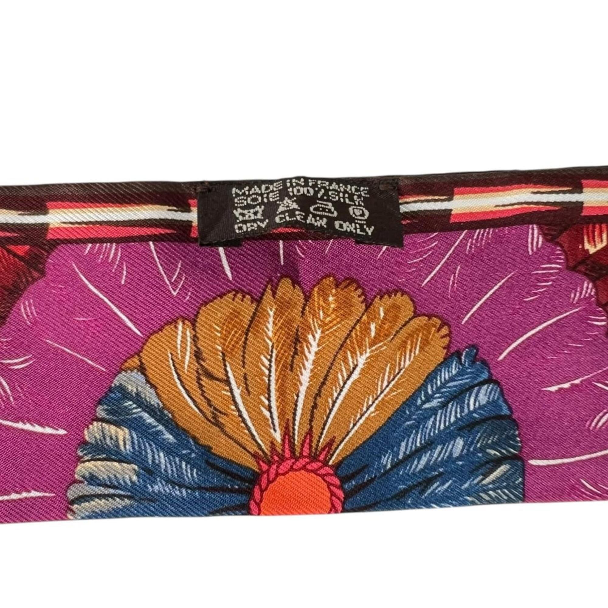 Hermes Hermes scarf/muffler, ribbon scarf, feather design, twilly, silk, orange. Size ONE SIZE - 10 Thumbnail