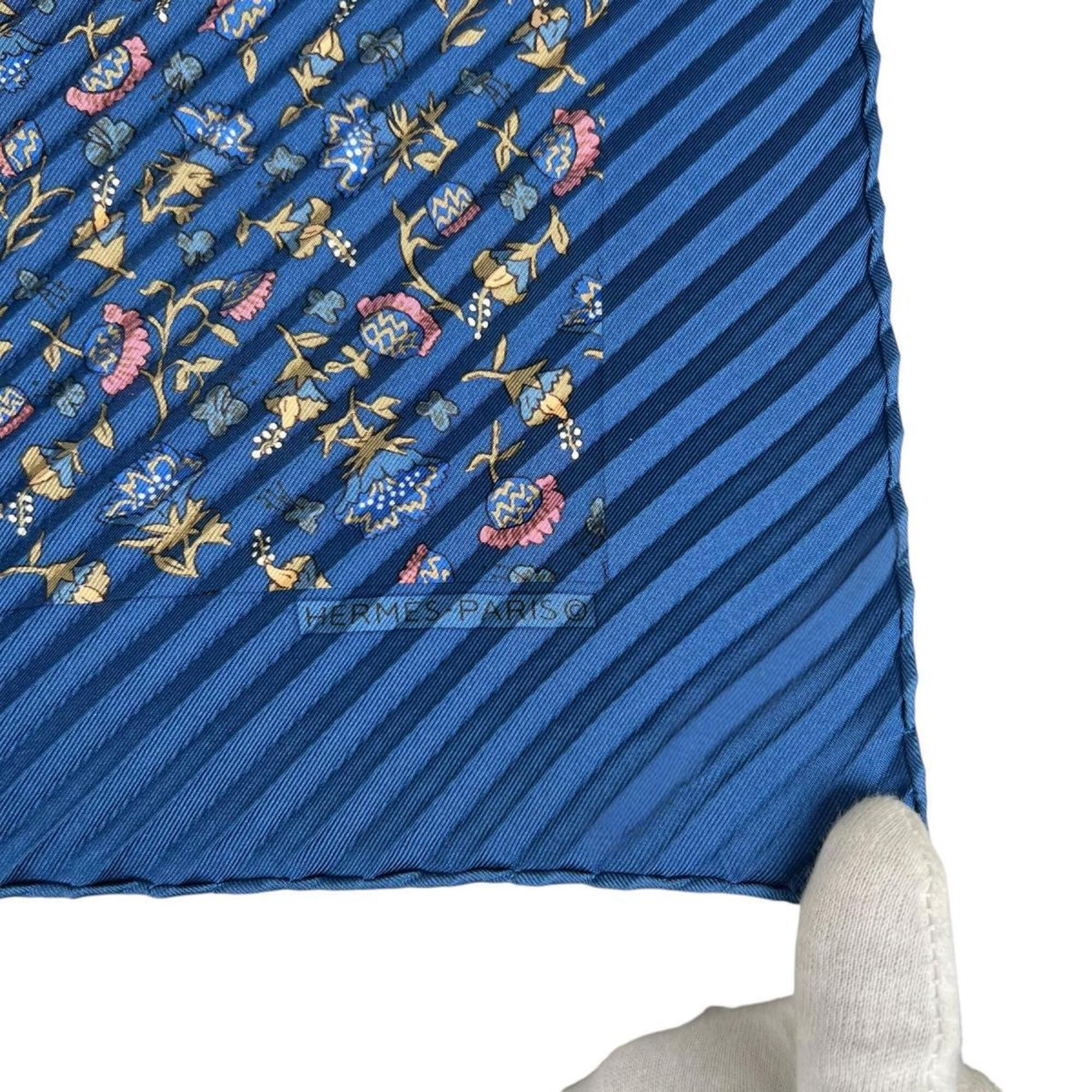 Hermes Hermes Scarf/Muffler Silk Scarf Pleated Carre Mini Blue Size ONE SIZE - 5 Thumbnail
