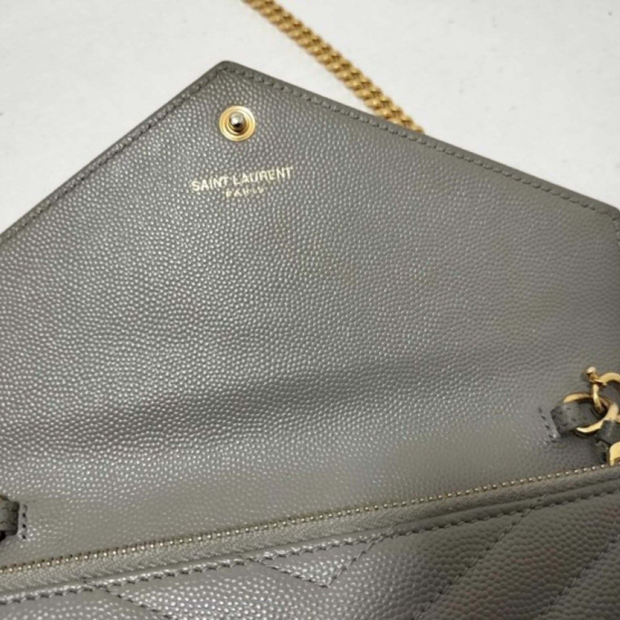 Yves Saint Laurent YVES SAINT LAURENT Cassandra Chain Wallet, Long Gray Leather, Women's, V-stitch, 393953 Size ONE SIZE - 8 Thumbnail